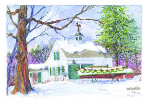 Holiday 5" x 7" - Moon Rise over the Winter Barn